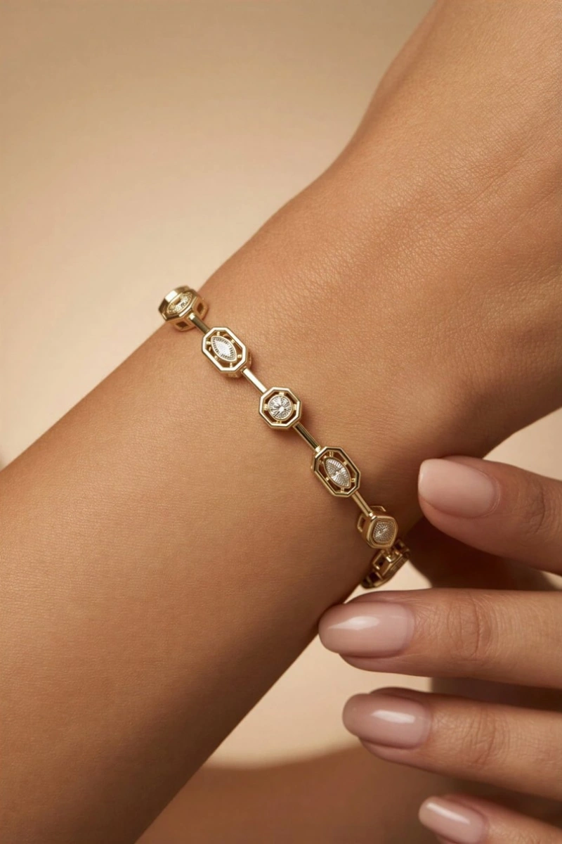 Geometrik Model Gold Altın Kaplama Bileklik