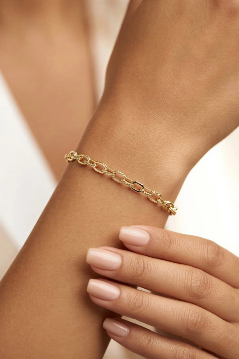 Çizgi Model Gold Altın Kaplama Bileklik