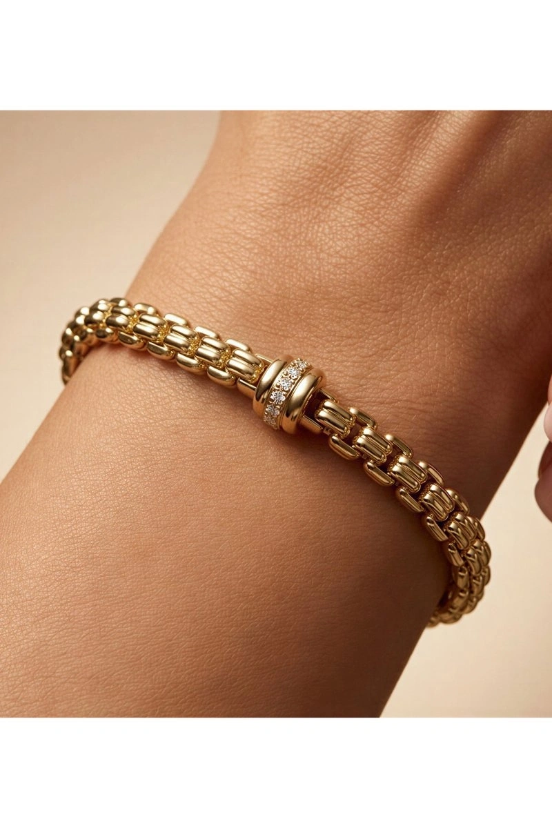 Taşlı Silindir Model Gold Altın Kaplama Bileklik