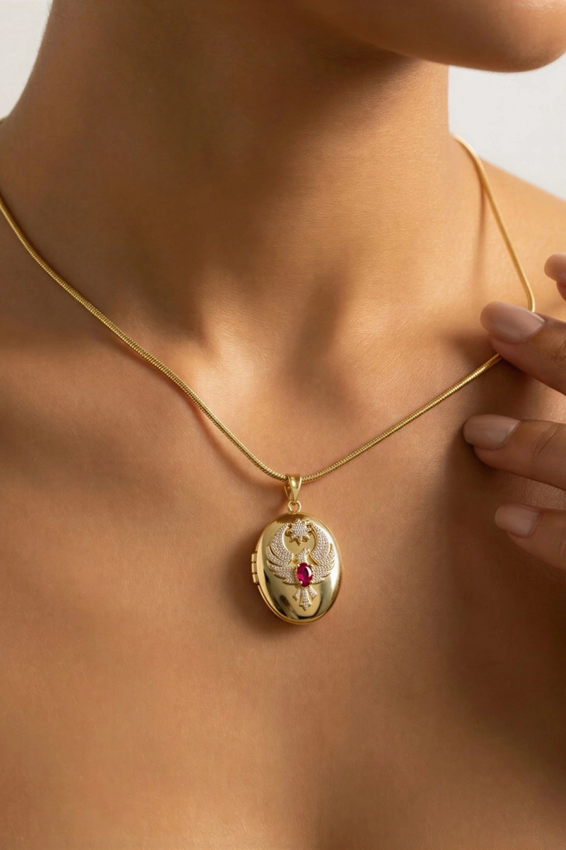 Alya Model Pembe Taş Detay Gold Altın Kaplama Kolye