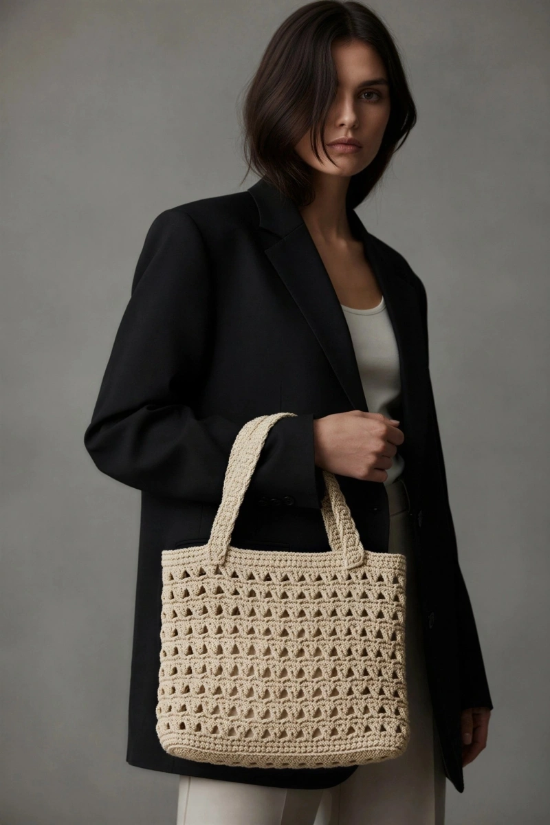 El Yapımı Hasır Model Bej Renk Kadın Kol Çantası