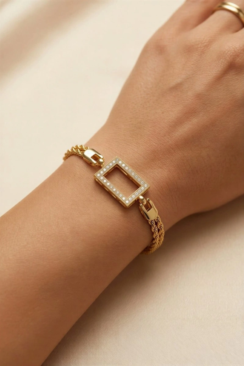 Çift Burgu Detay Gramlık Model Gold Altın Kaplama Bileklik