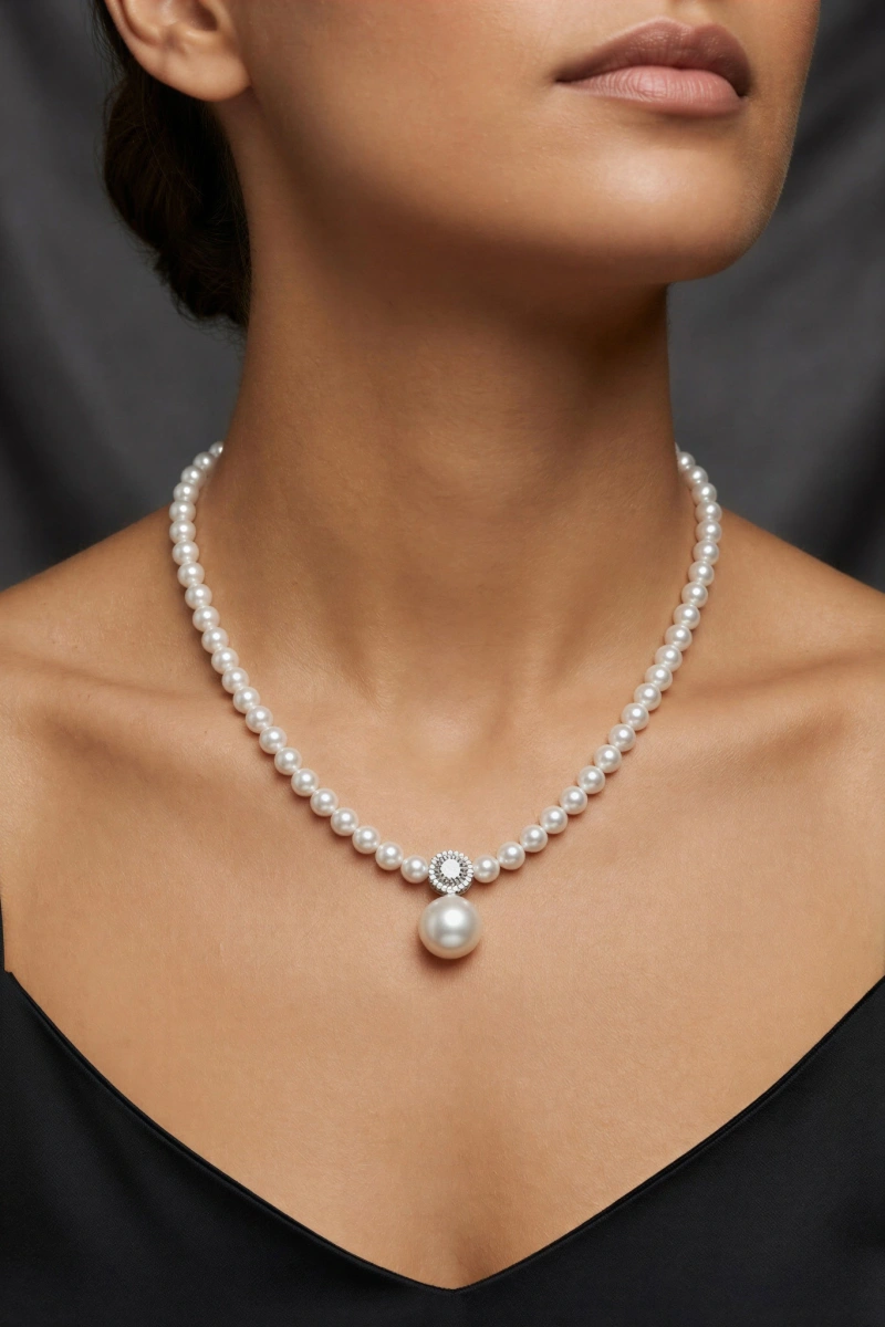 İnci Model Halka Detay Gold Altın Kaplama Kolye