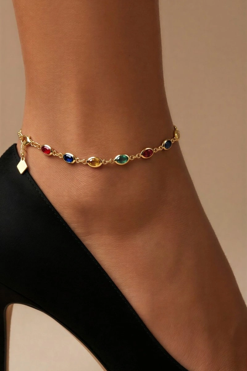 Renkli Cam Model Gold Altın Kaplama Halhal