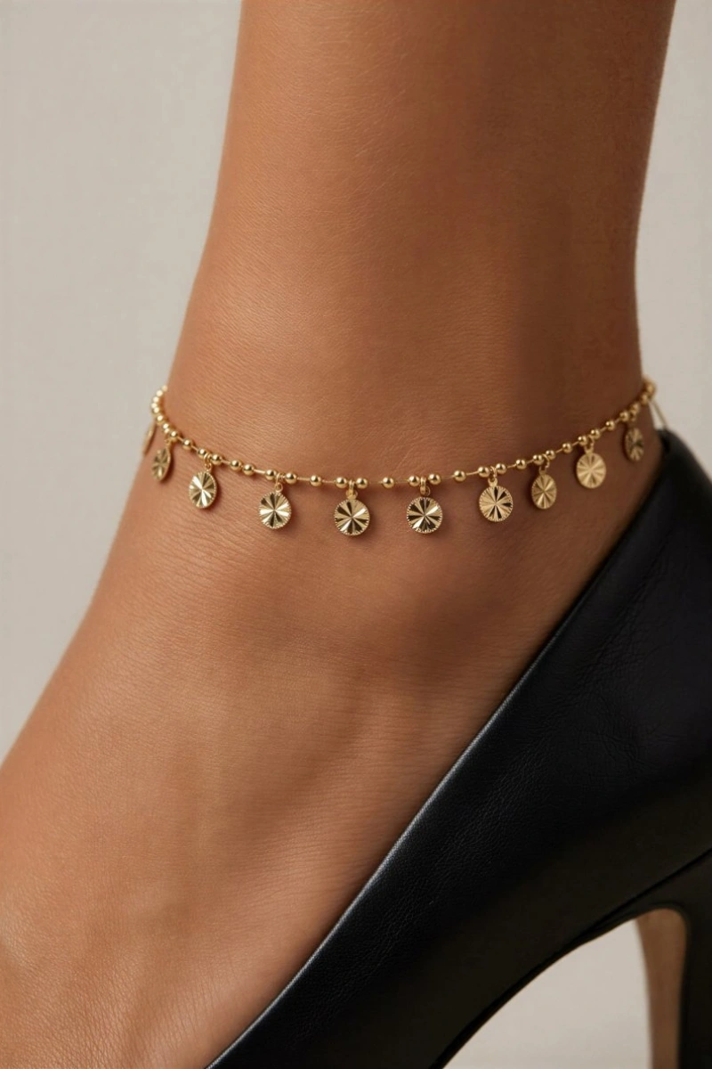 Desenli Pul Model Gold Altın Kaplama Halhal