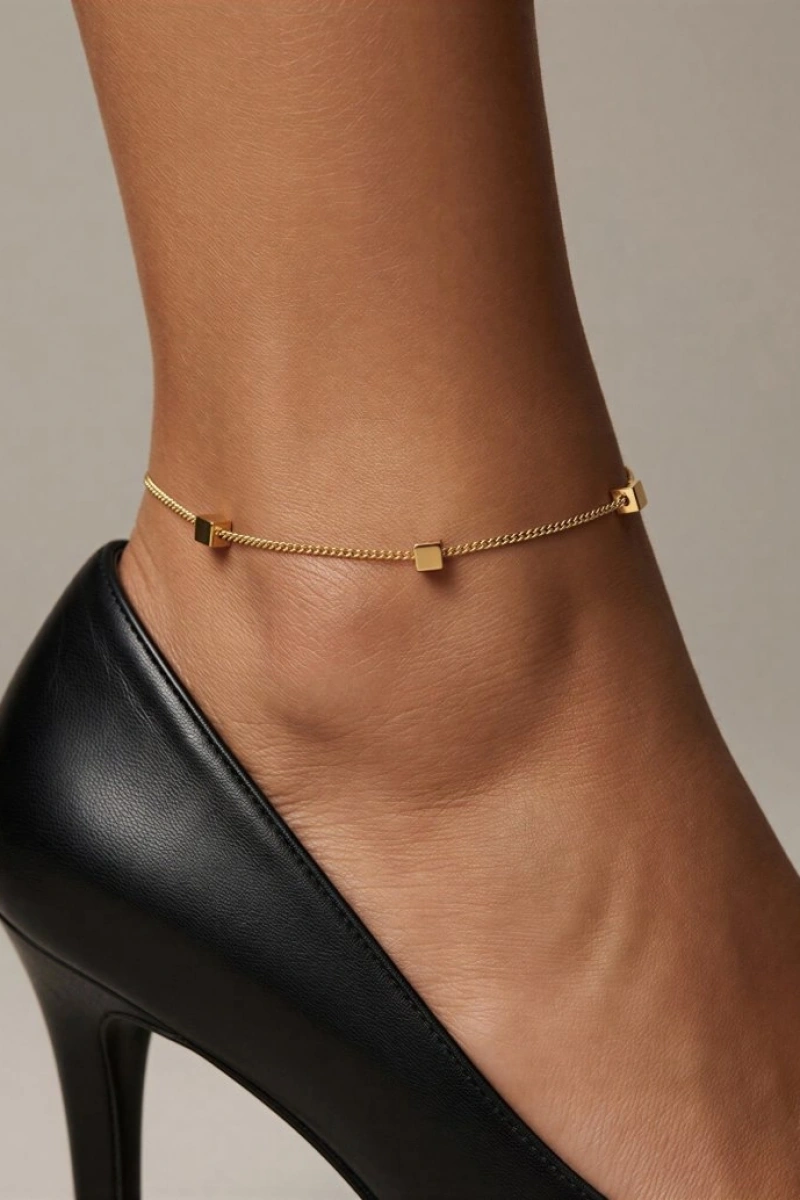 Küp Model Gold Altın Kaplama Halhal