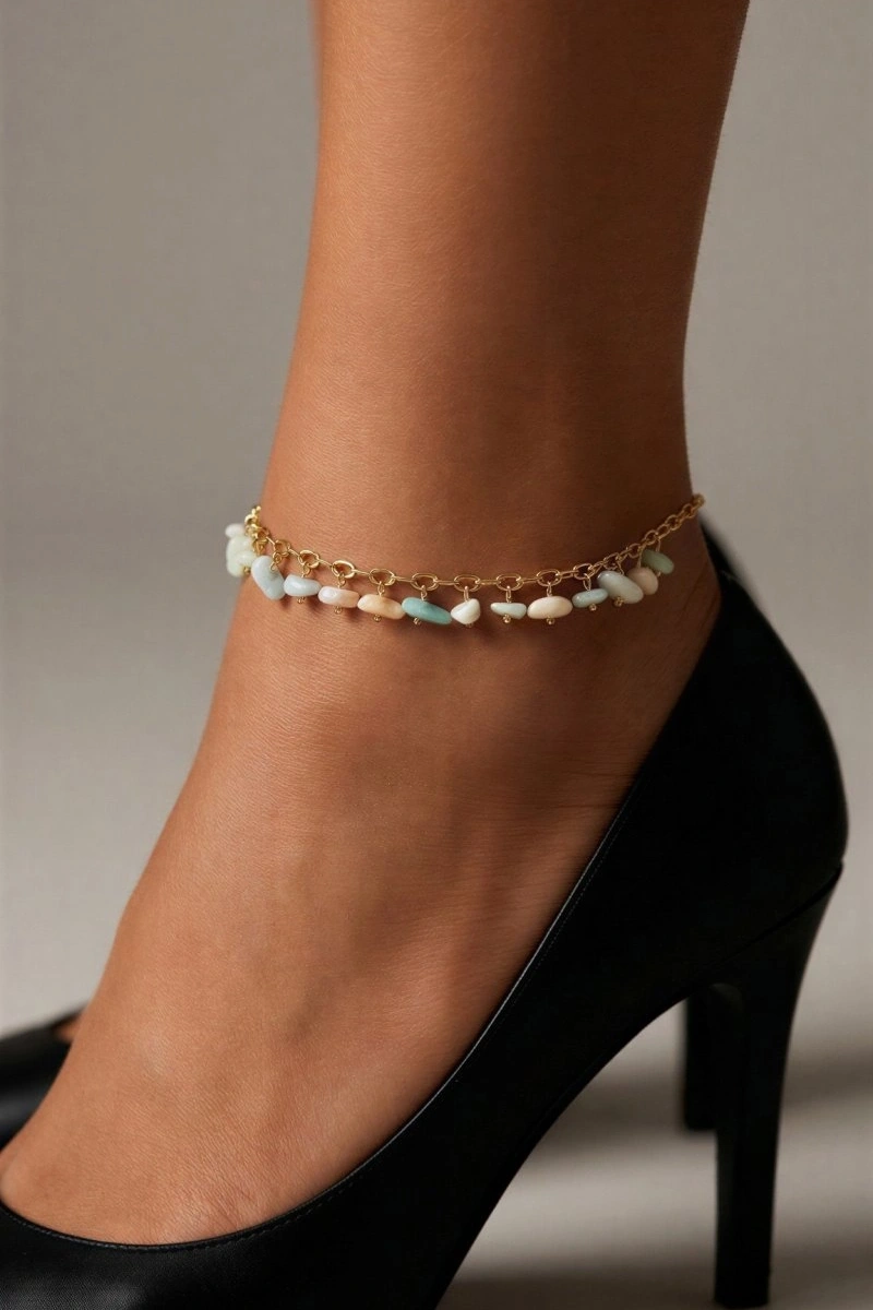 Renkli Taş Model Gold Altın Kaplama Halhal