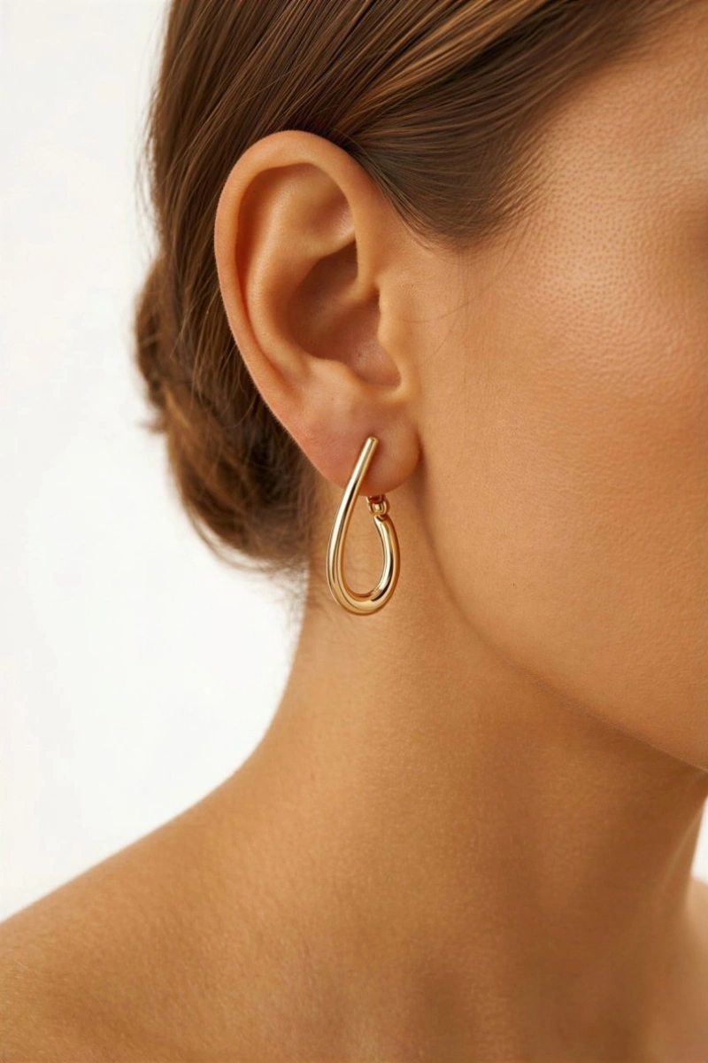 Elips Model Gold Altın Kaplama Küpe