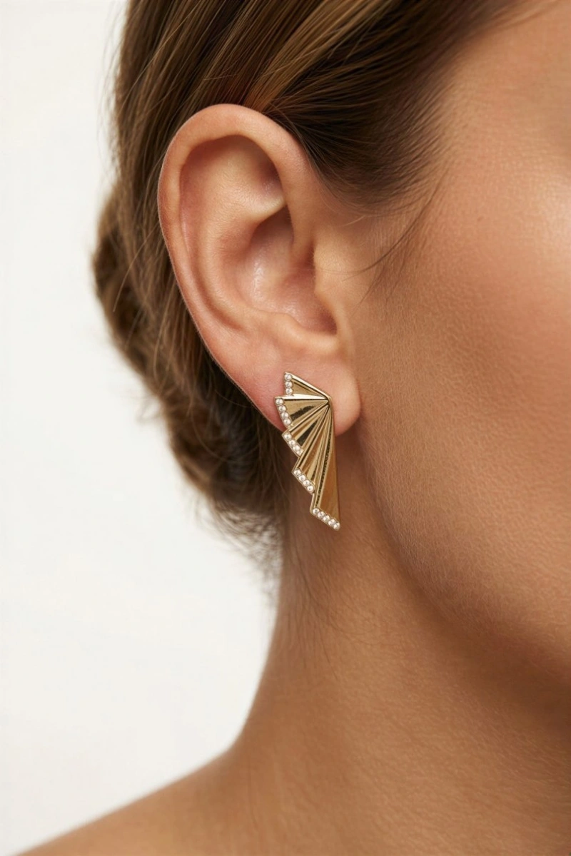 Çoklu Üçgen Model Gold Altın Kaplama Küpe