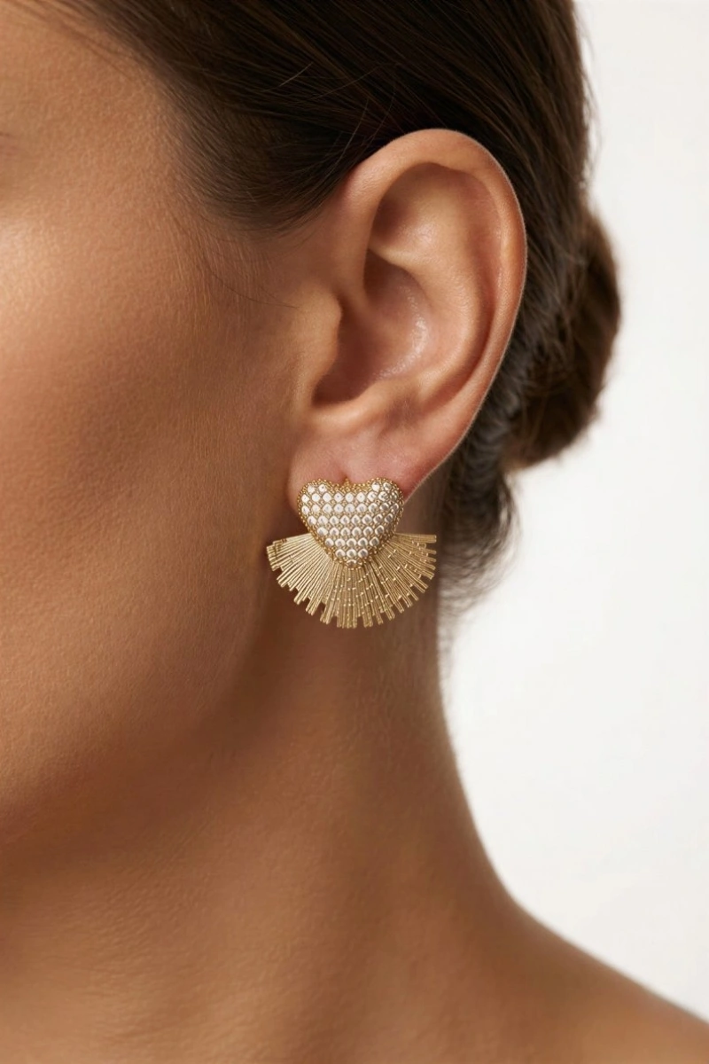 Sarkıt Kalp Model Gold Altın Kaplama Küpe