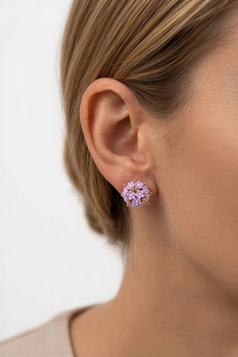 Mor Buket Model Gold Altın Kaplama Küpe