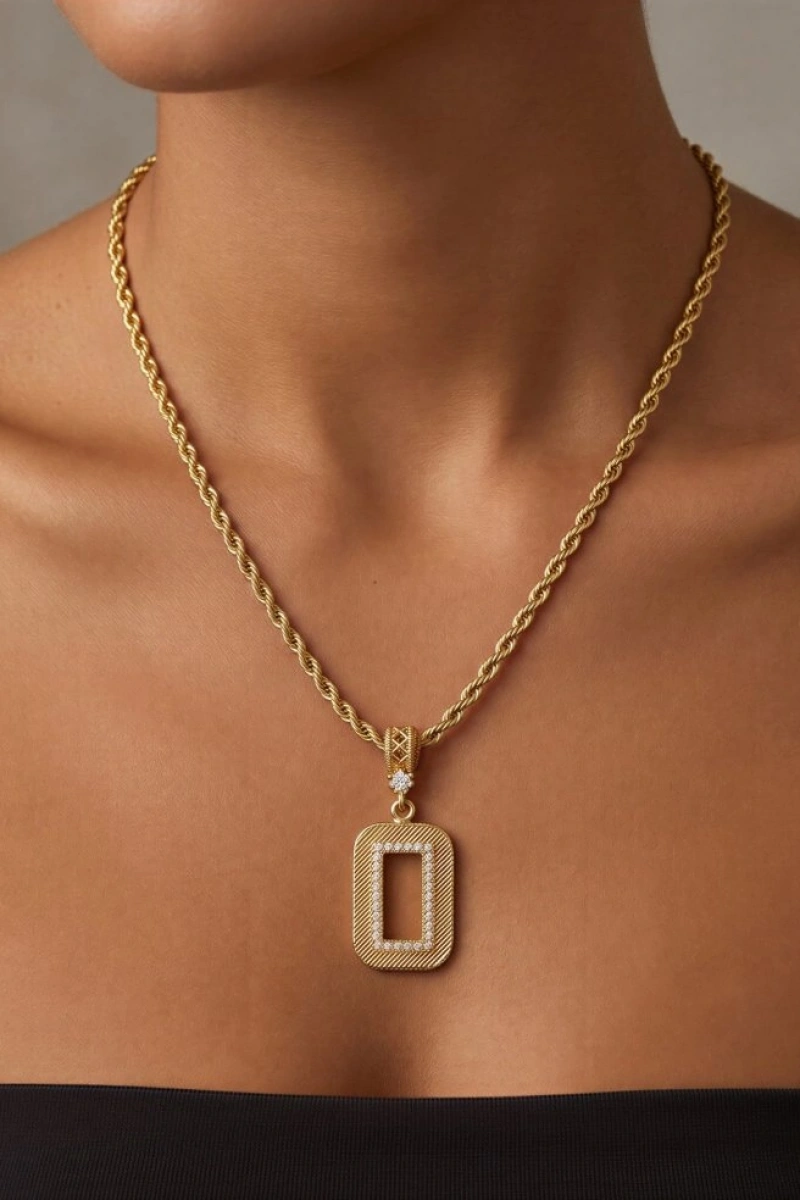 Çizgi Detay Gramlık Model Gold Altın Kaplama Kolye