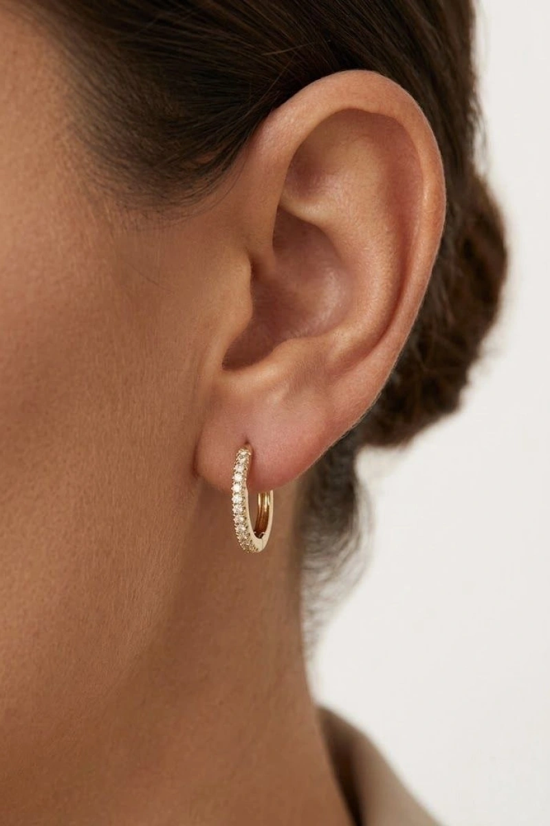 BÜYÜK TAŞLI HALKA MODEL GOLD ALTIN KAPLAMA KÜPE