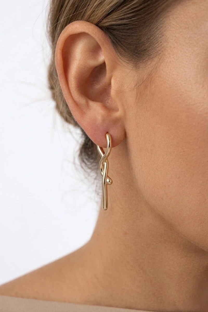 Yılan Model Gold Altın Kaplama Küpe