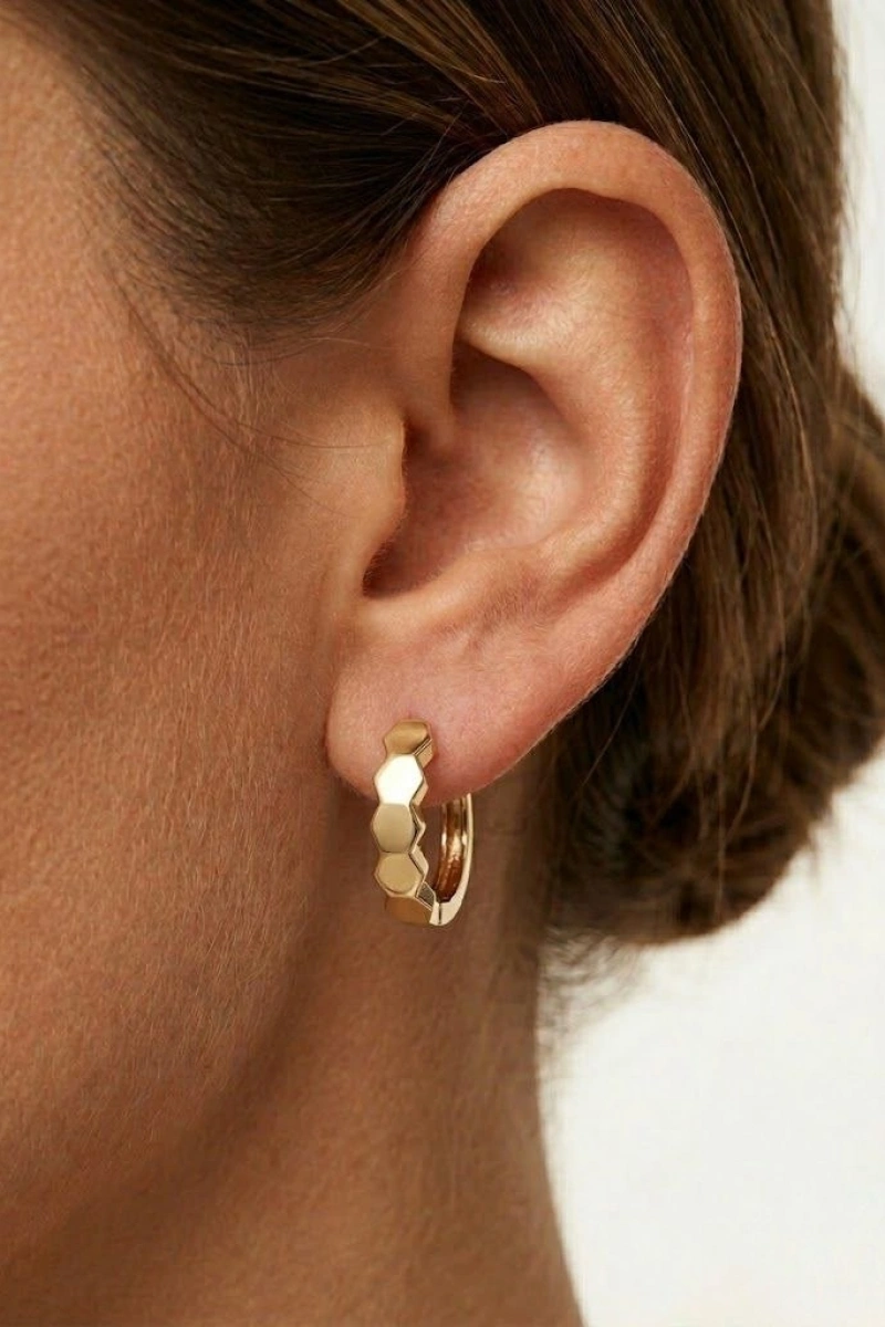 Altıgen Model Gold Altın Kaplama Küpe