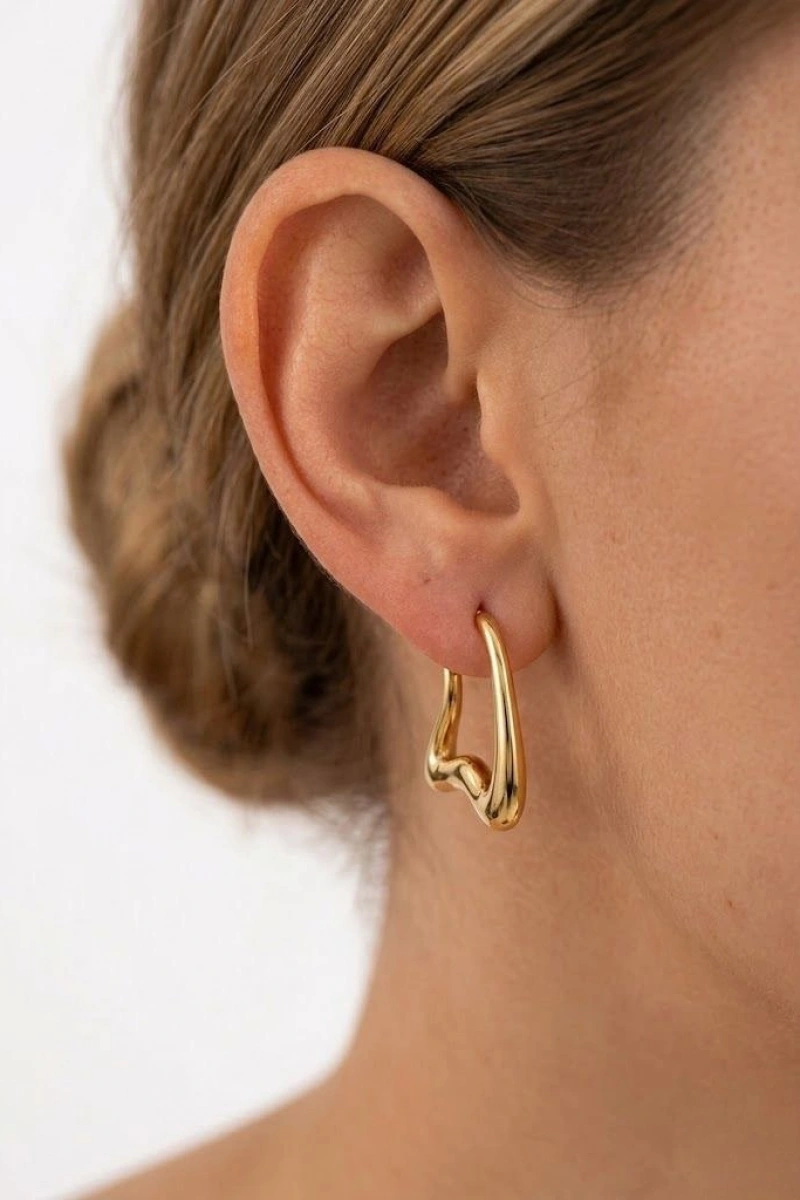 Asimetrik Model Gold Altın Kaplama Küpe