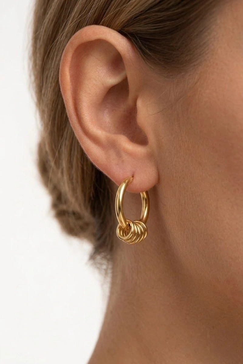 Çoklu Halka Model Gold Altın Kaplama Küpe