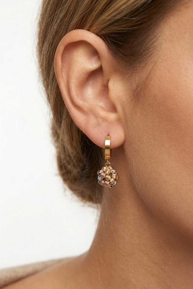 Renkli Dorika Model Gold Altın Kaplama Küpe