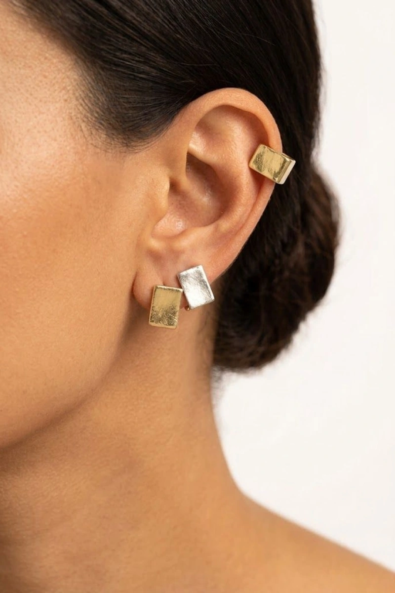 Külçe Model Altılı Gold Altın Kaplama Çoklu Küpe