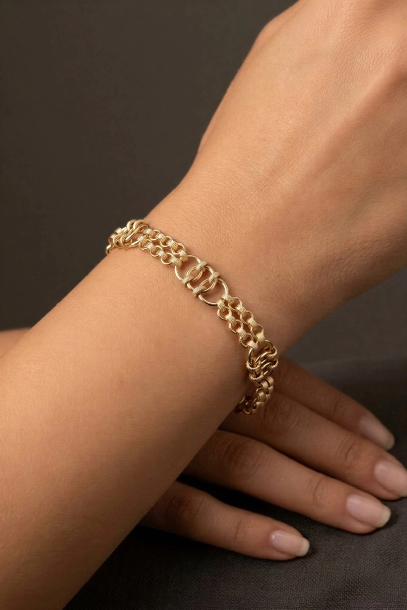 Çift Sıra Halka Model Gold Altın Kaplama Bileklik