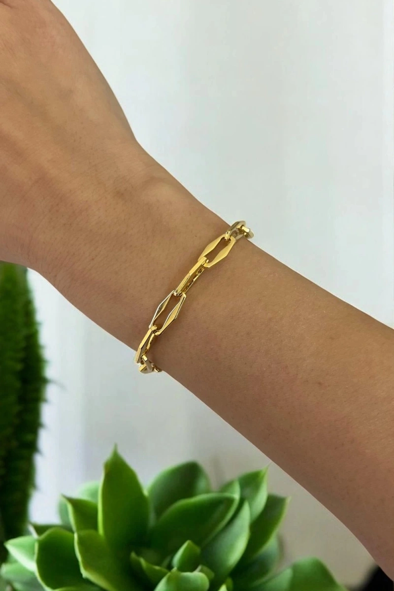 İnce Üçgen Zincir Gold Altın Kaplama Bileklik