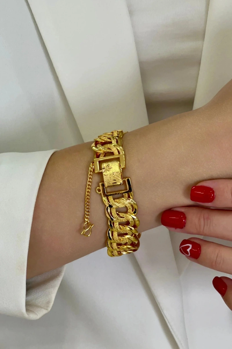Sim Detay Samanyolu Model İnce Kuyumcu Gold Altın Kaplama Bileklik
