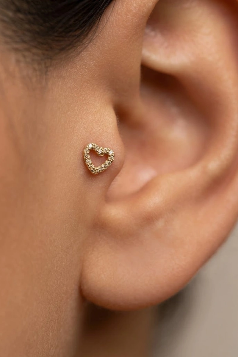 Kalp Model Gold Altın Kaplama Tragus Çelik Piercing