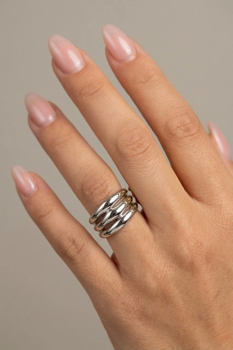 Üç Sıra Model Beyaz Altın Kaplama Yüzük