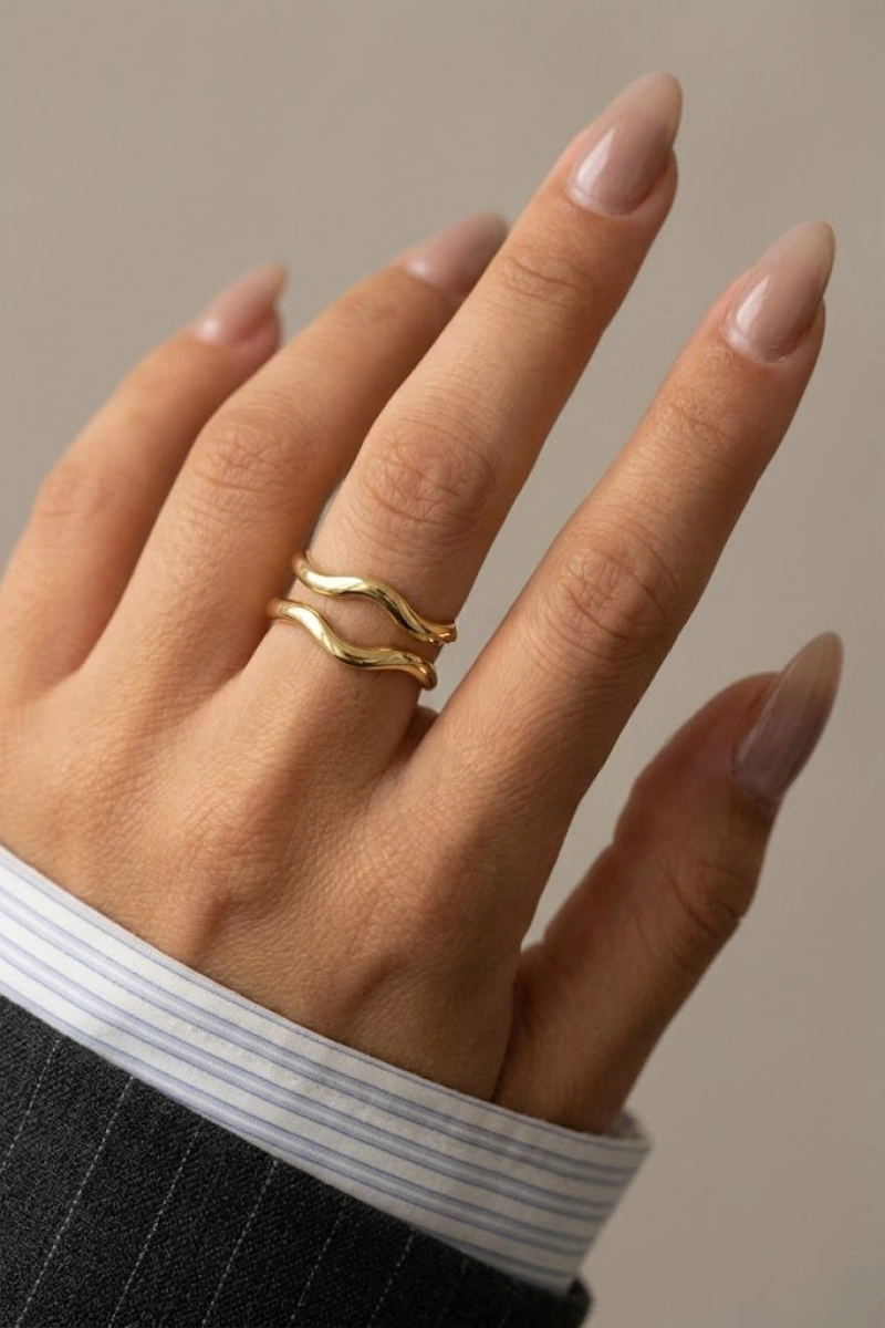 İki Sıra Model Gold Altın Kaplama Yüzük