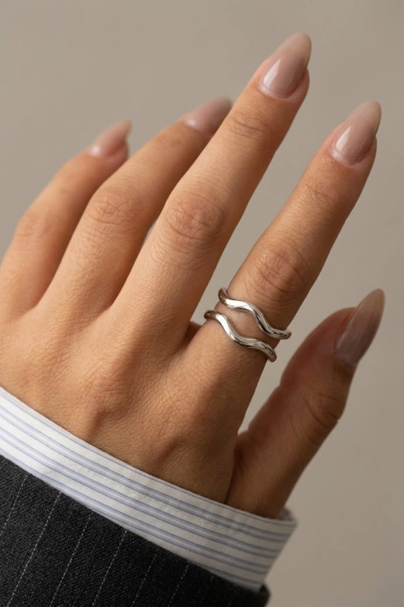 İki Sıra Model Beyaz Altın Kaplama Yüzük