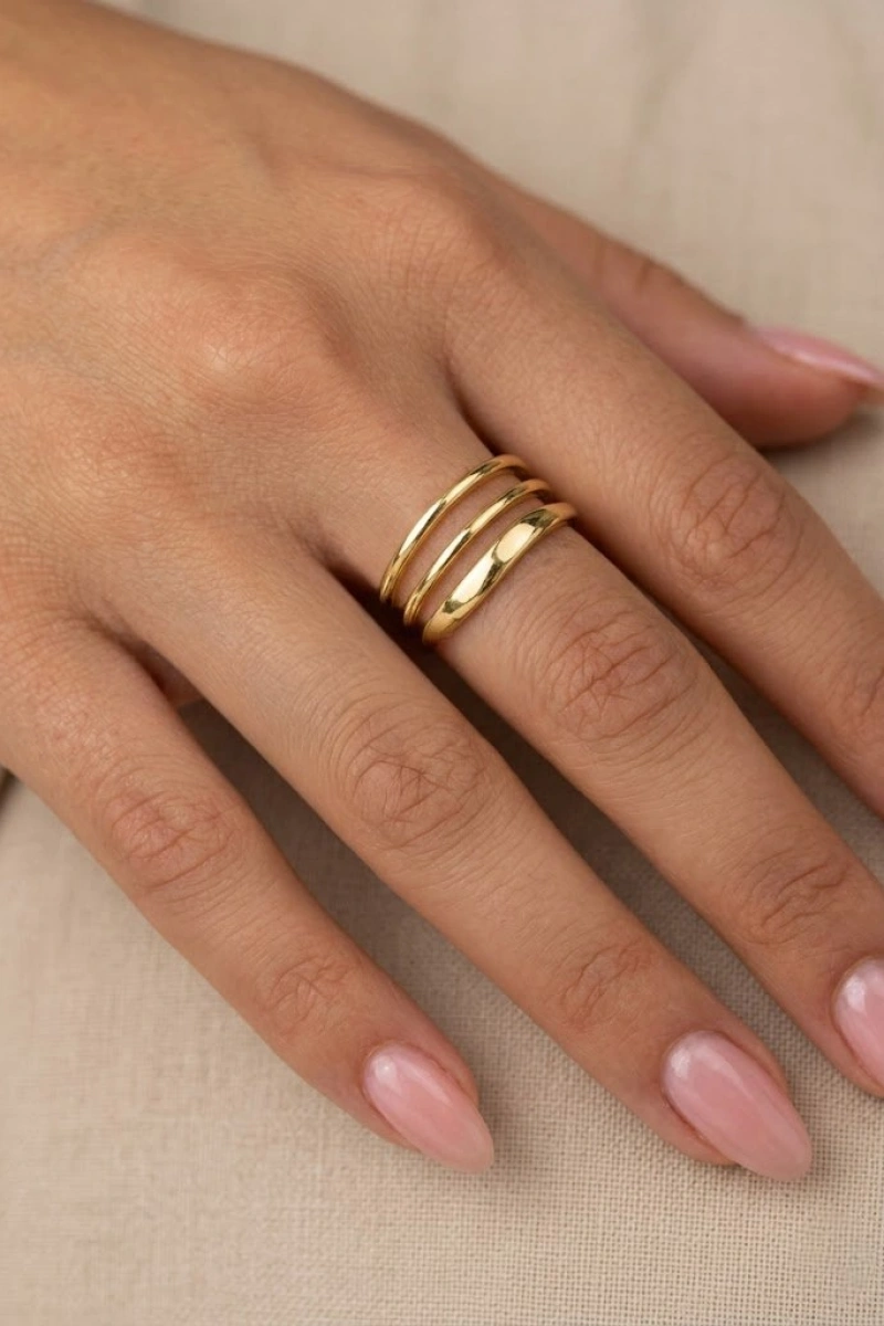 Three Model Gold Altın Kaplama Yüzük