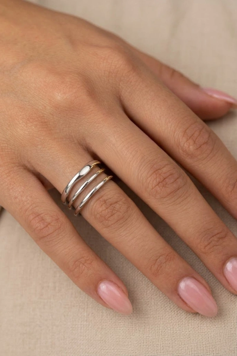 Three Model Beyaz Altın Kaplama Yüzük