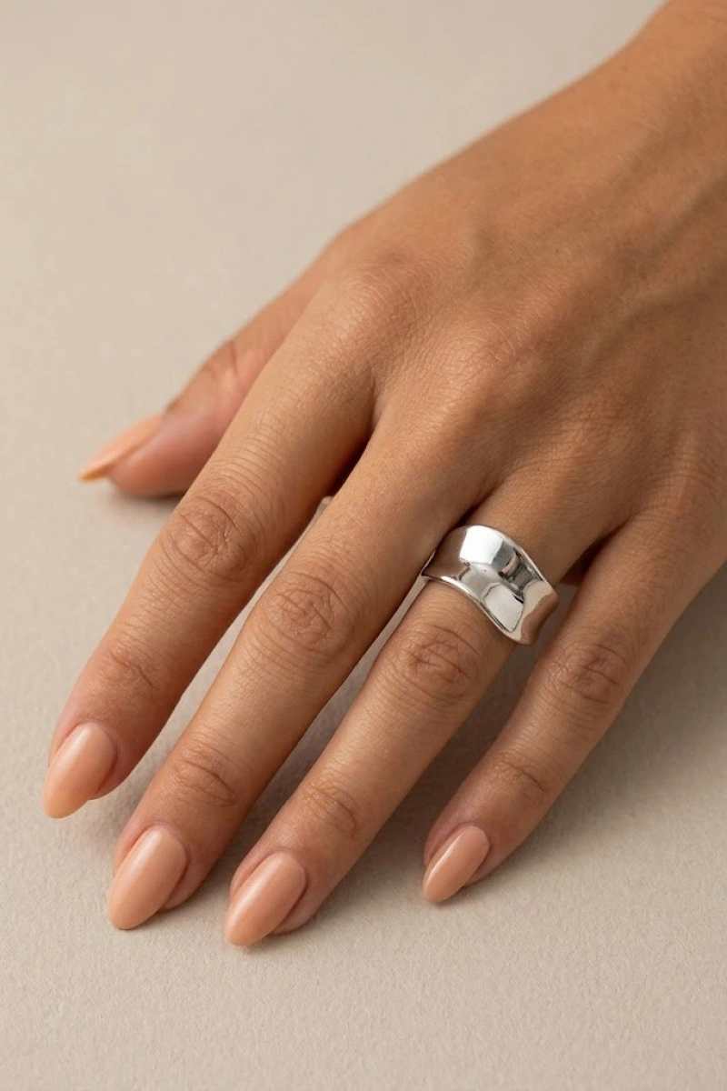 Dalga Model Beyaz Altın Kaplama Yüzük