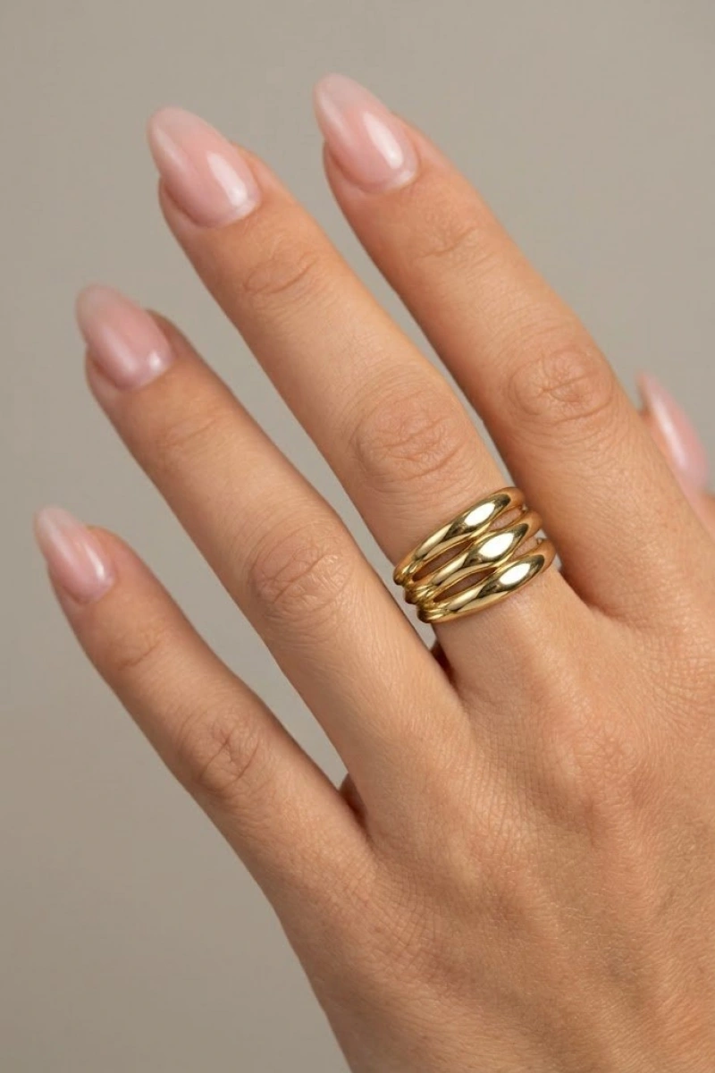 Üç Sıra Model Gold Altın Kaplama Yüzük