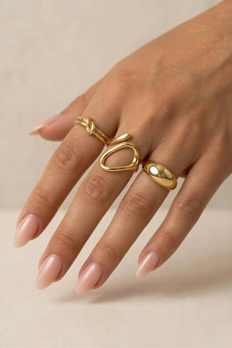 Yuvarlak Model Altın Kaplama Kombin Yüzük