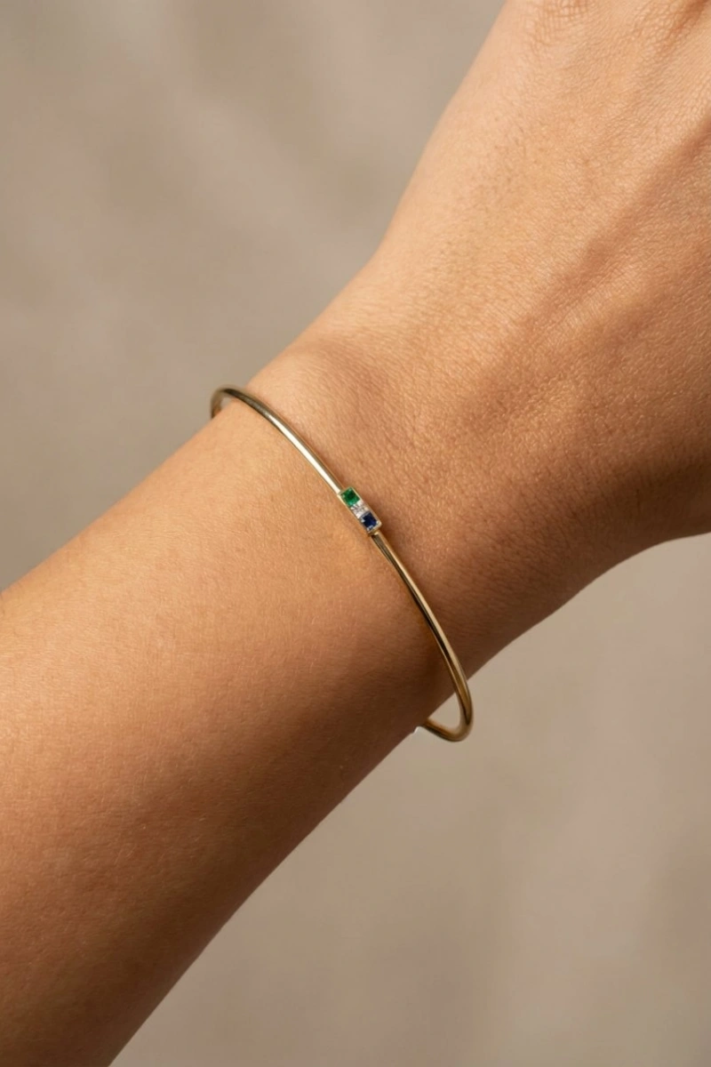 Yay Model Renkli Taş Detay Gold Altın Kaplama Bileklik