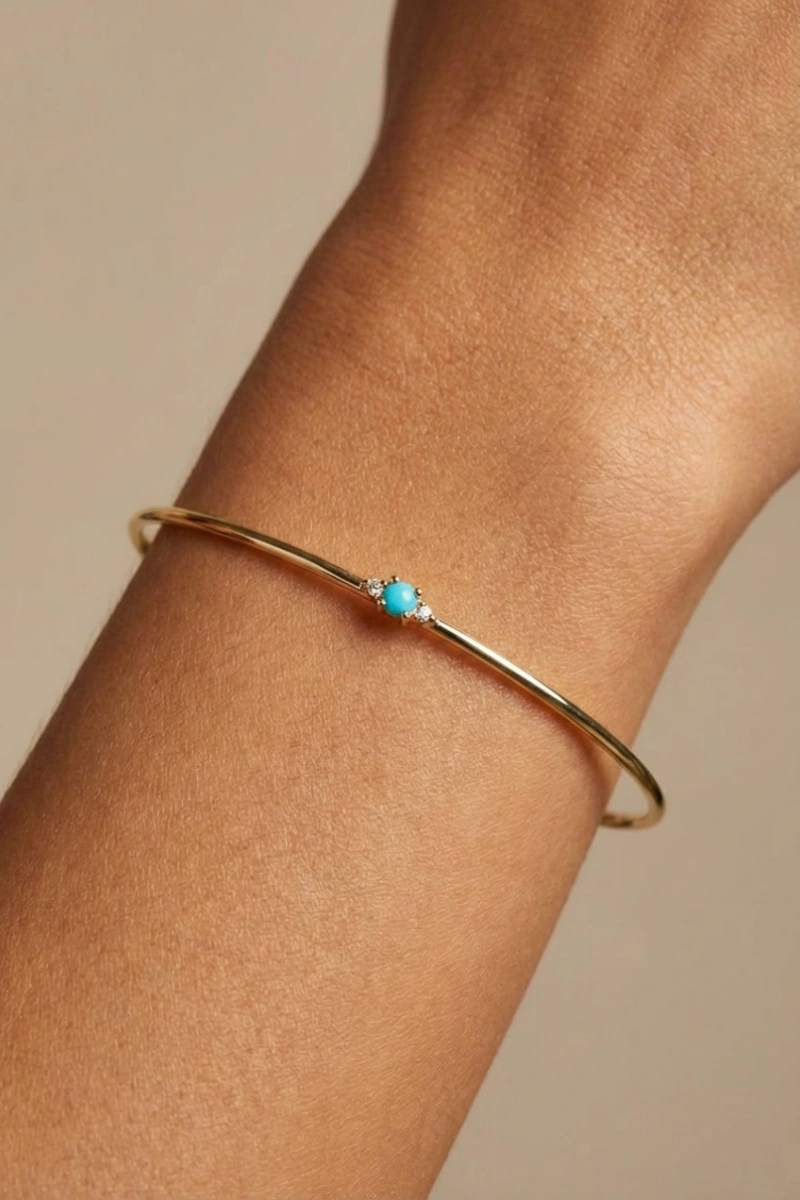 Yay Model Mavi Taş Detay Gold Altın Kaplama Bileklik