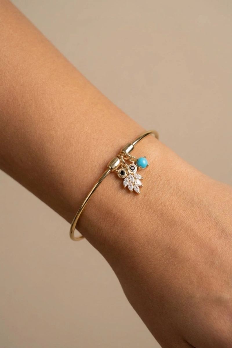 Yay Model Baykuş Detay Gold Altın Kaplama Bileklik