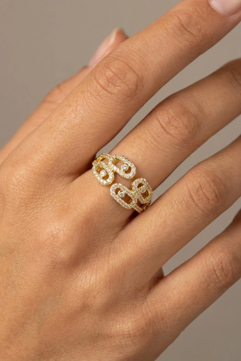 Silindir Model Gold Altın Kaplama Ayarlanabilir Yüzük