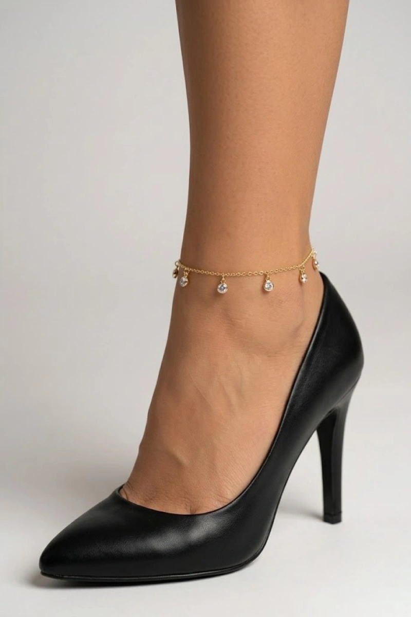 Sıralı Taş Model Gold Altın Kaplama Halhal