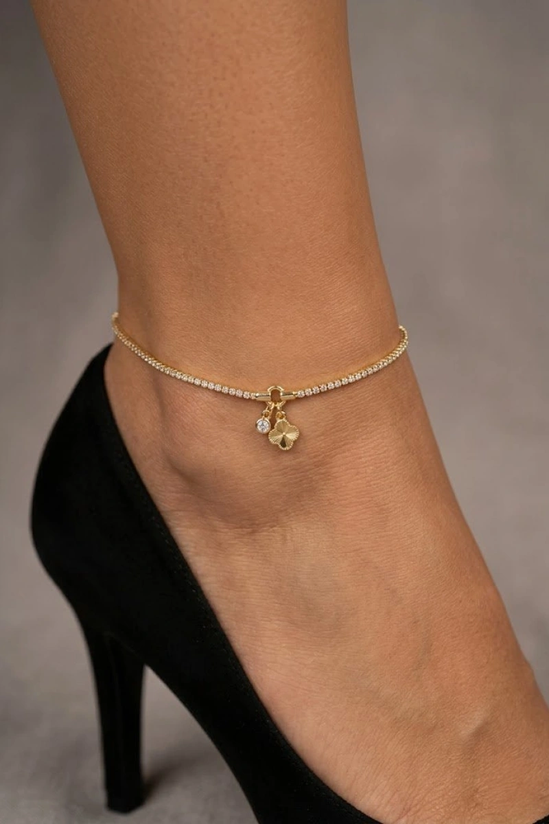 Su Yolu Yonca Model Gold Altın Kaplama Halhal