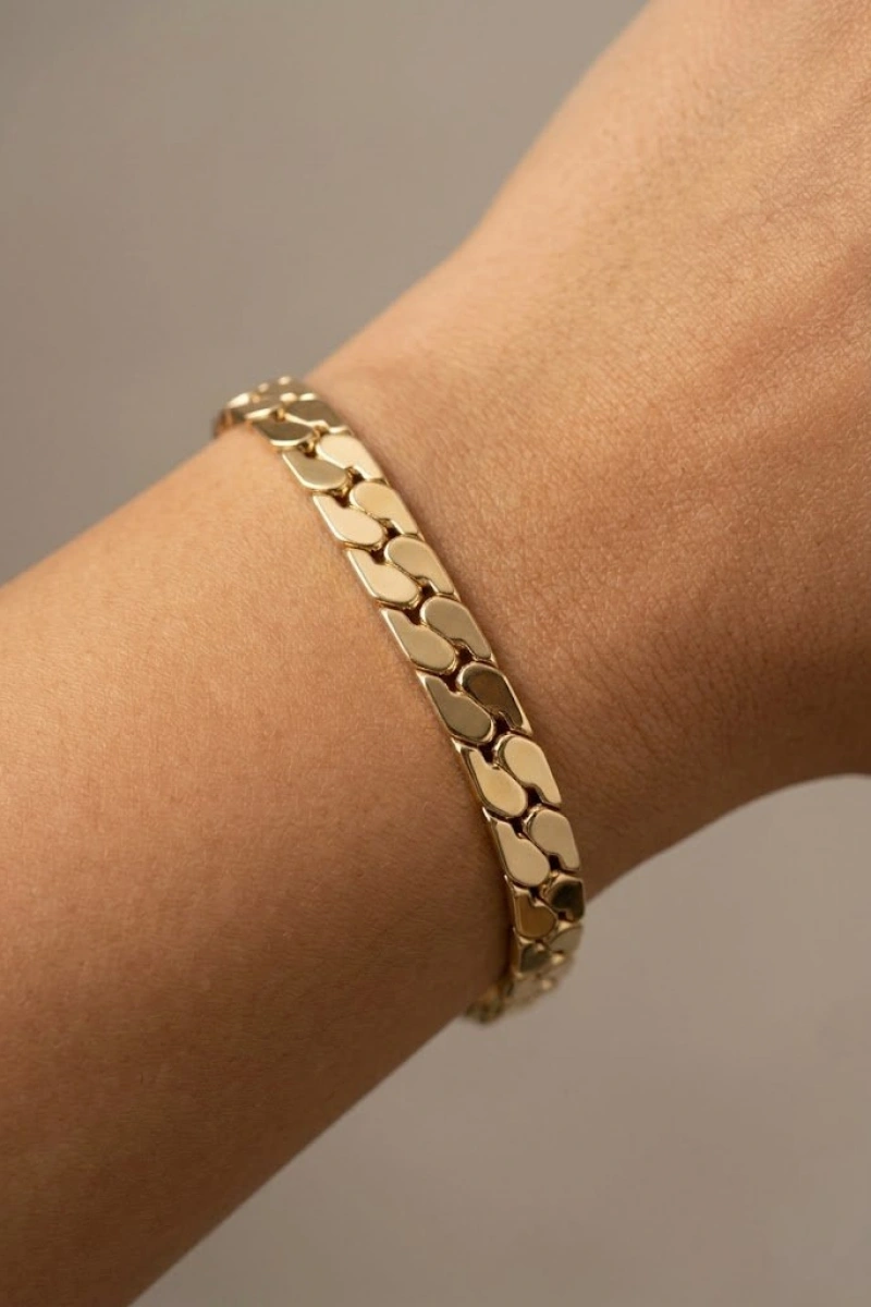 Kalın Petra Model Gold Altın Kaplama Bileklik