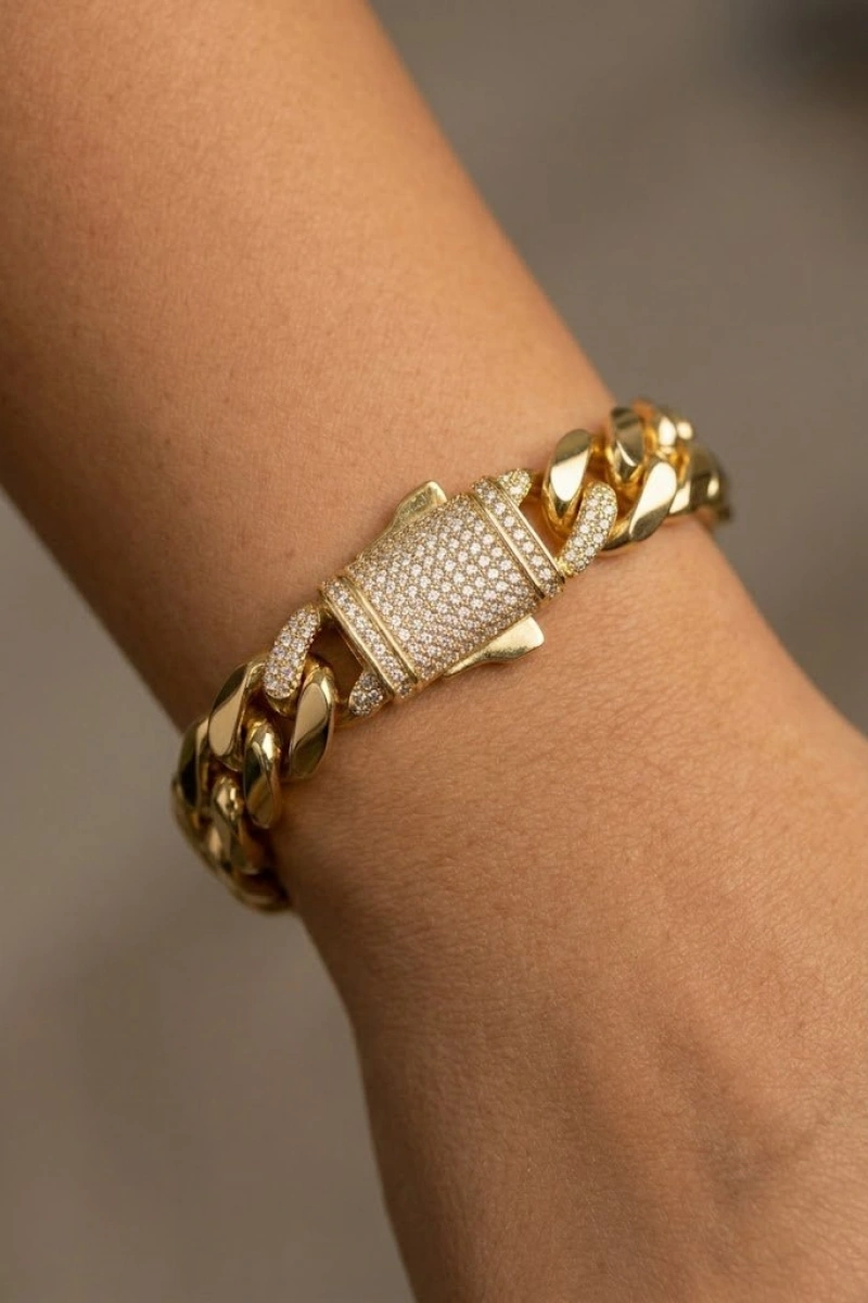 Taşlı Gurmet Model Elips Geçiş Gold Altın Kaplama Bileklik