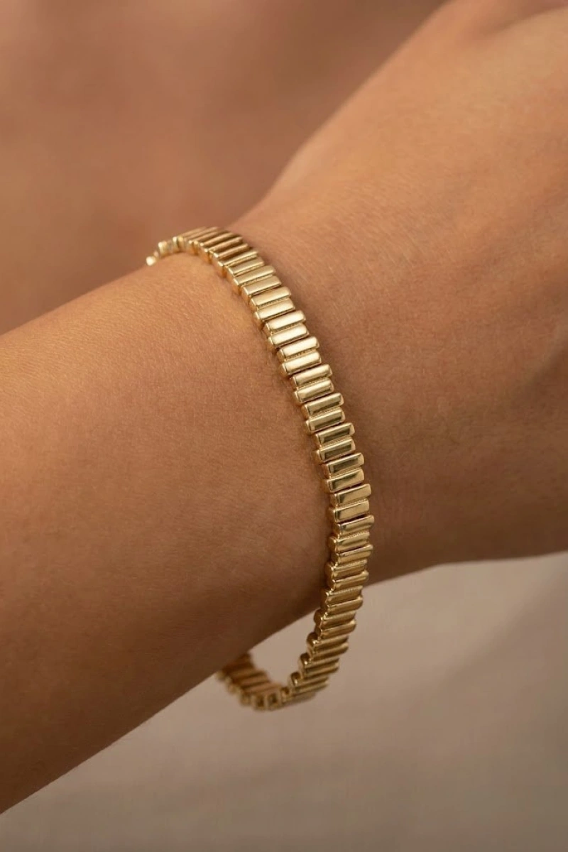 Asimetrik Düz Model Gold Altın Kaplama Bileklik