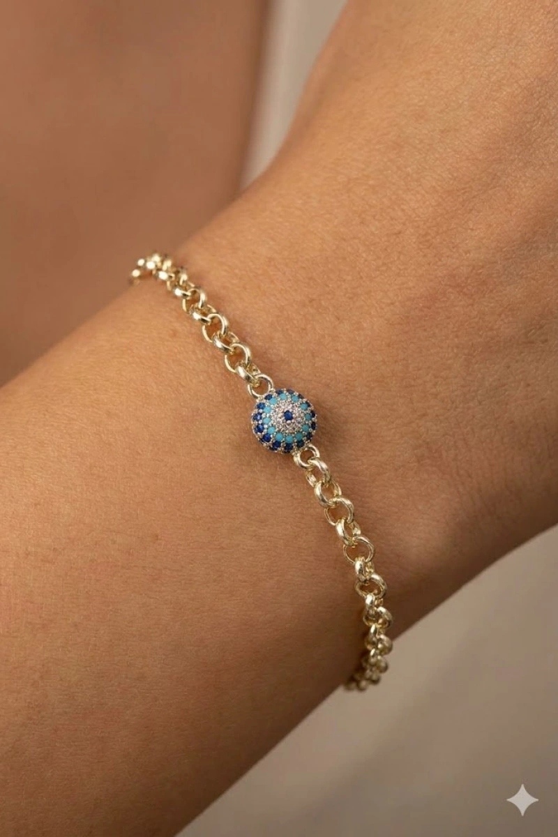 Top Nazar Model Gold Altın Kaplama Bileklik