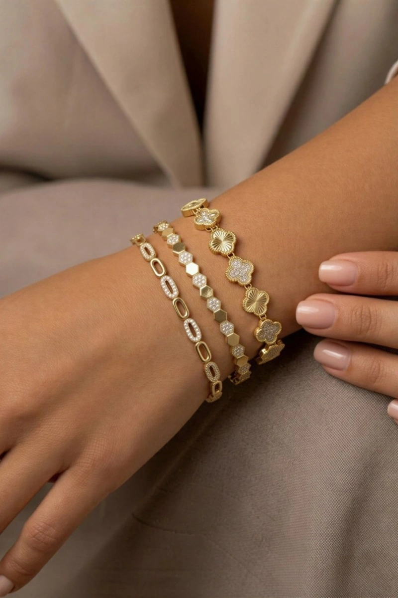 Altıgen Model Gold Altın Kaplama Bileklik Kombin