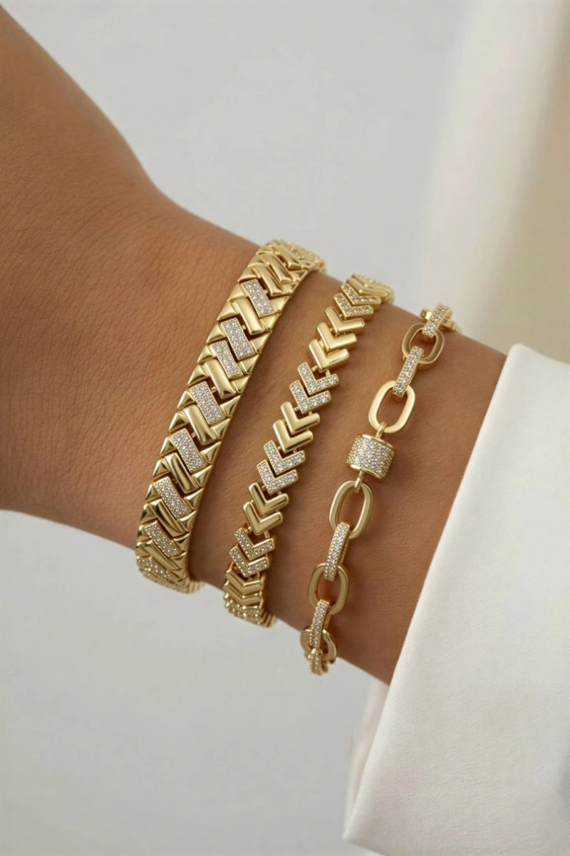 Çapraz Model Gold Altın Kaplama Bileklik Kombin