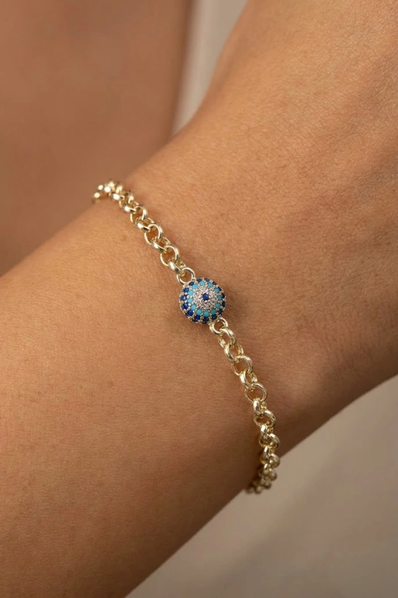 Top Nazar Model Gold Altın Kaplama Bileklik