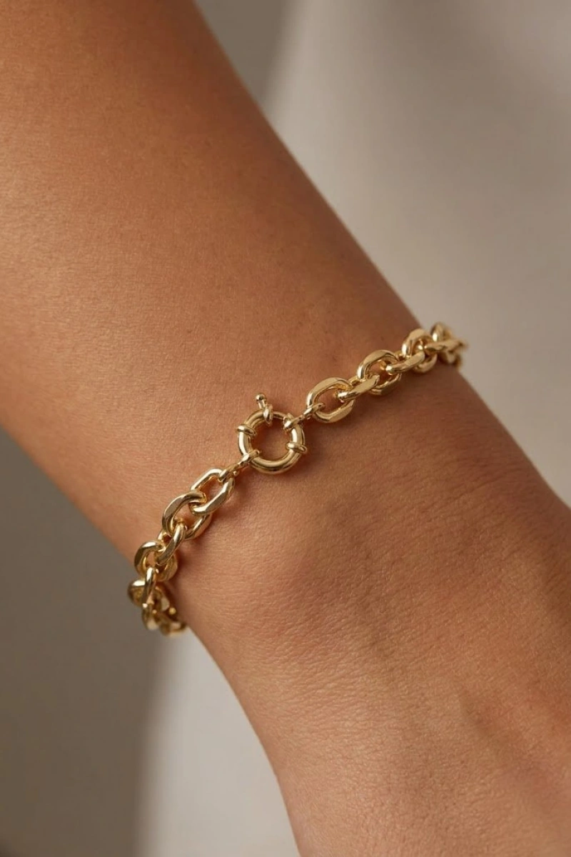 Dümen Kilit Artemis Model Gold Altın Kaplama Bileklik