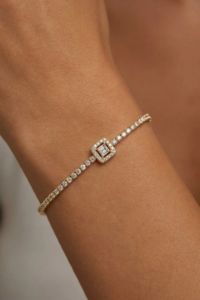 Taşlı Baget Model Gold Altın Kaplama Su Yolu Bileklik